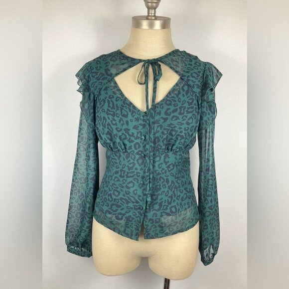 MOONRIVER NWT Chiffon Emerald Leopard Print Bodice Top With Camisole Women’s SM - Picture 1 of 8